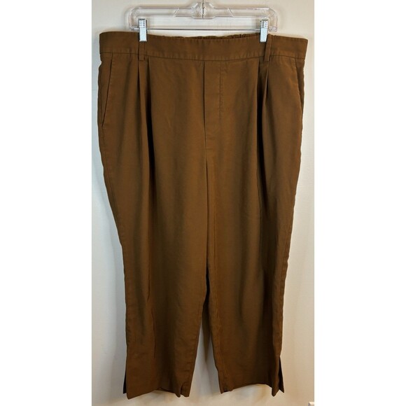 VINCE Stove Pipe Pull On Crop Pants Women XXL Dark Vicuna Ankle Pleated Trouser - Picture 2 of 11